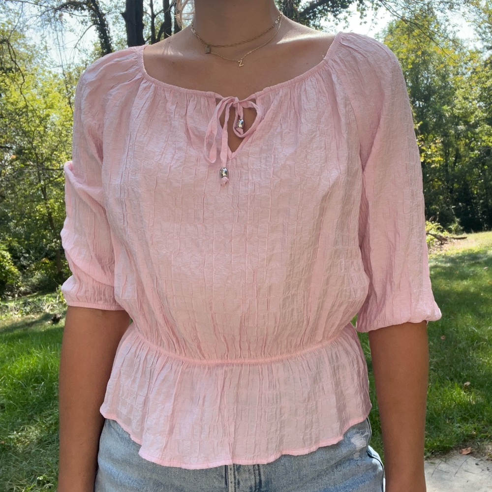 pink scrunched blouse